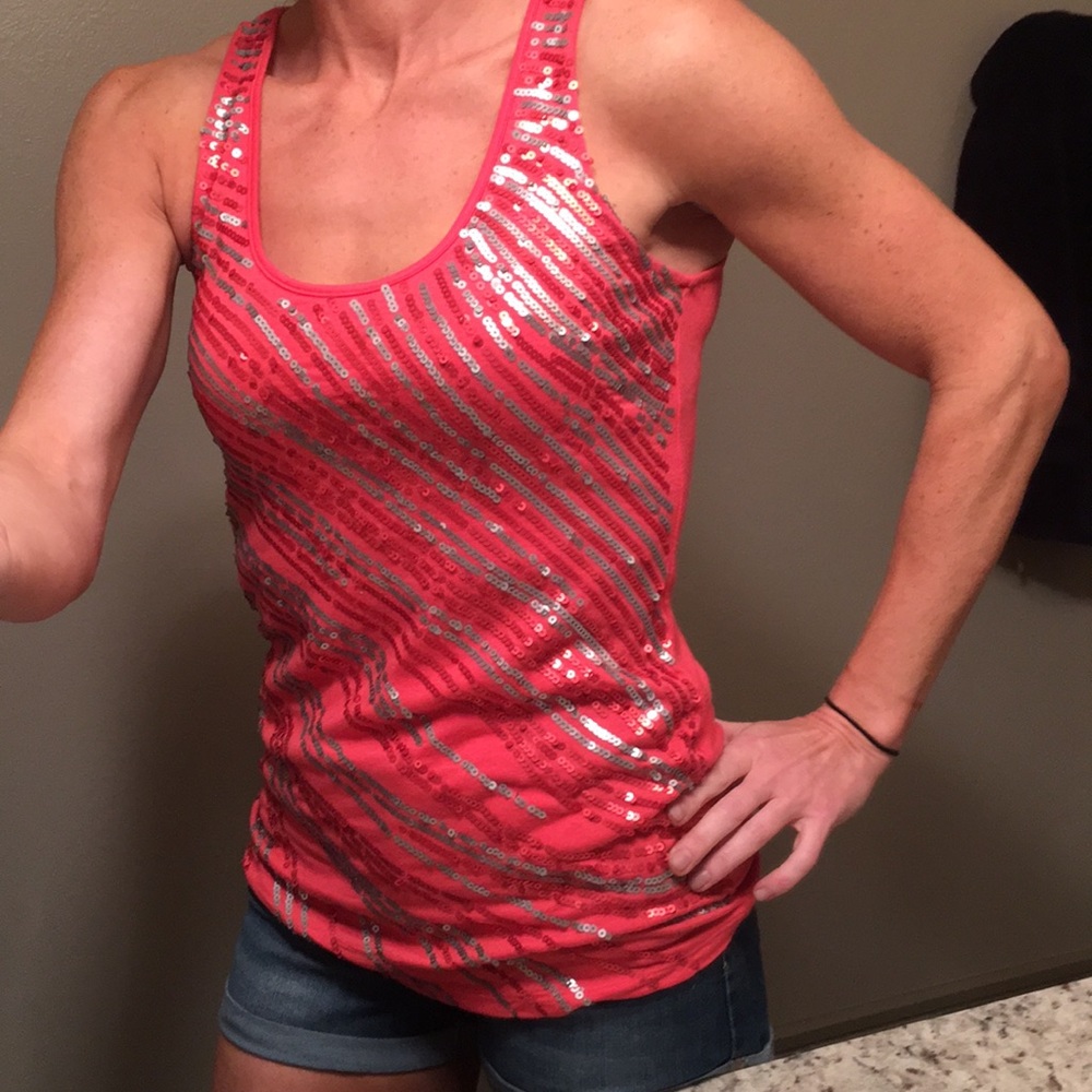 Coral sparkly tank top